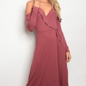 Rose Off The Shoulder Wrap Around Dress